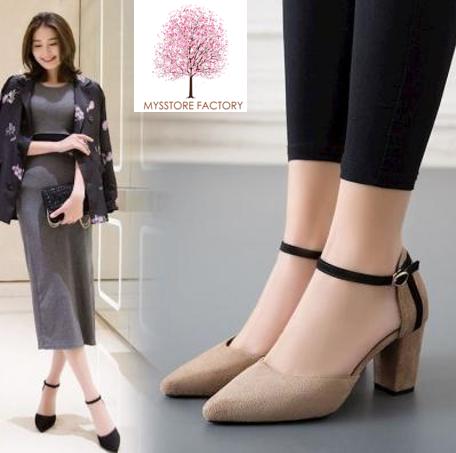Giay Cao Gót Bít Mũi Viền 7p Nhung CG-0217