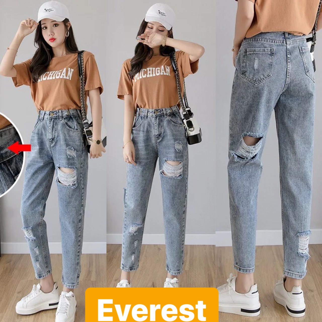 QUẦN JEAN BAGGY NỮ CHẤT BÒ XANH RÁCH GÓT HÀN QUỐC HOT LƯNG CAO NÂNG MÔNG EV-56- EVEREST FASHION