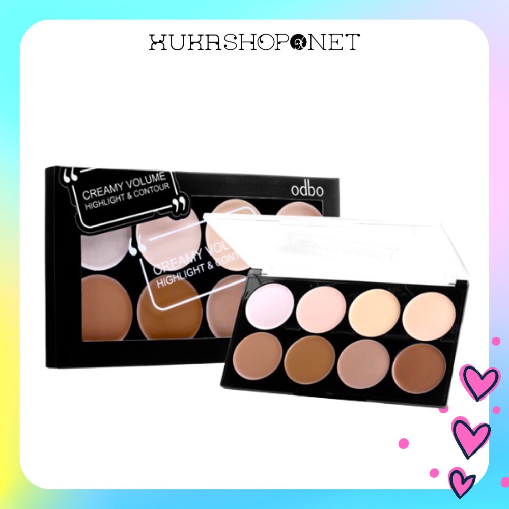 Bảng Tạo Khối Và Che Khuyết Điểm 8 ô Odbo Creamy Volume Highlight & Contour Pro Palette Tạo Khối Bắt Sáng 2in1