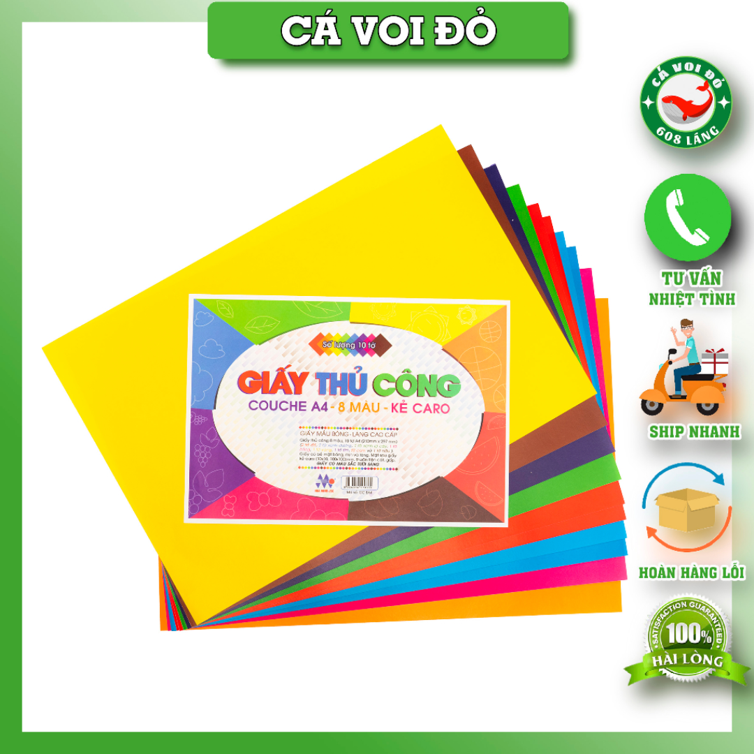 Giấy màu thủ công a4 couche 8 màu giấy thủ công hoa minh ngtc8a4 + giấy thủ công vũ hoàng hh