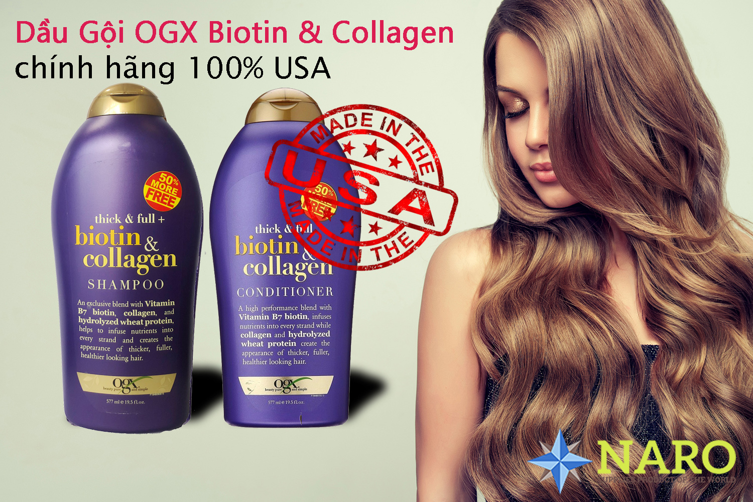 DẦU GỘI DƯỠNG DÀY TÓC OGX Thick & Full + Biotin & Collagen (577ml/Chai)