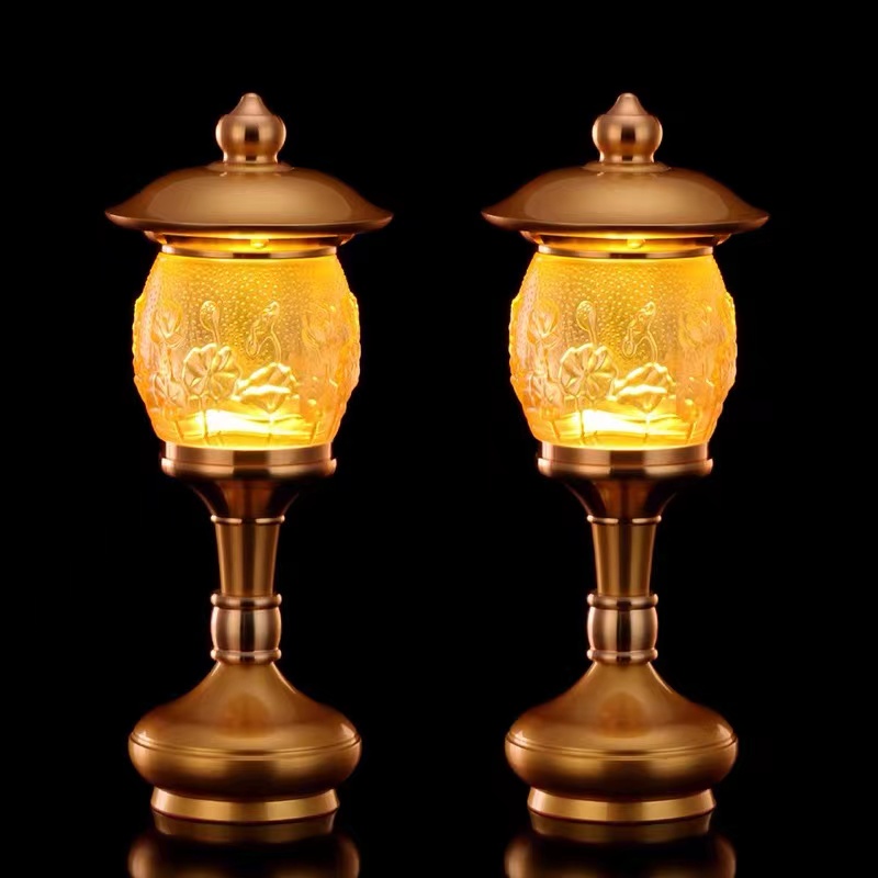 CẶP 2 CÂY ĐÈN LED HOA SEN LƯU LY THỜ CÚNG TRANG TRÍ