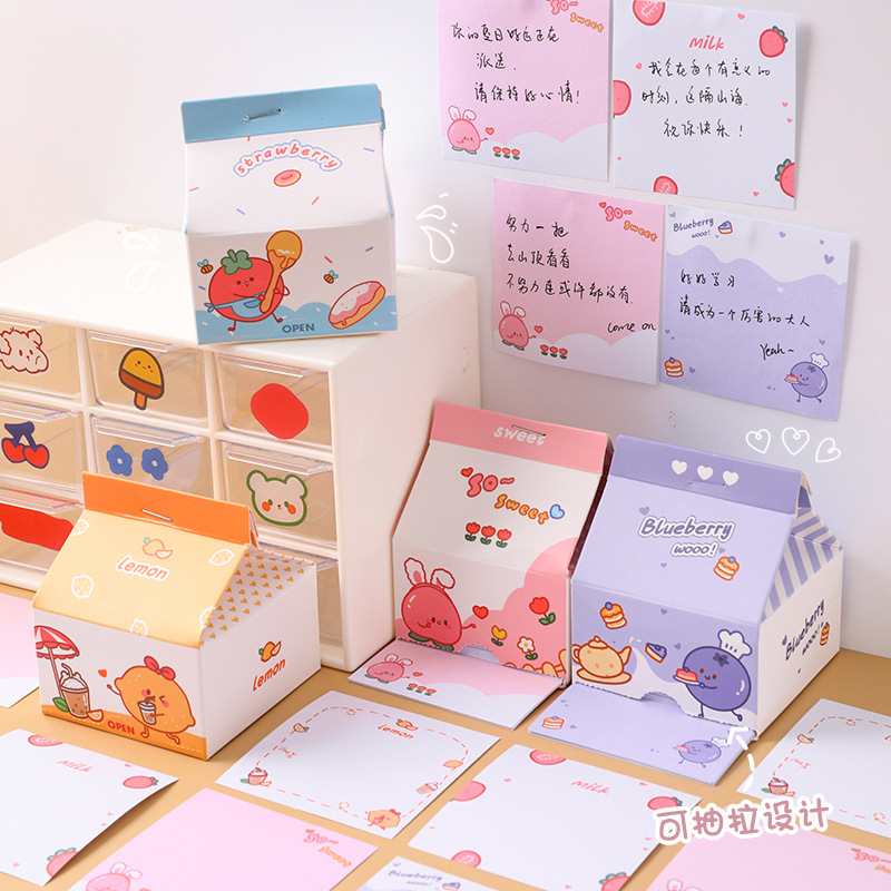 giấy note ghi chú hình hộp sữa dễ thương