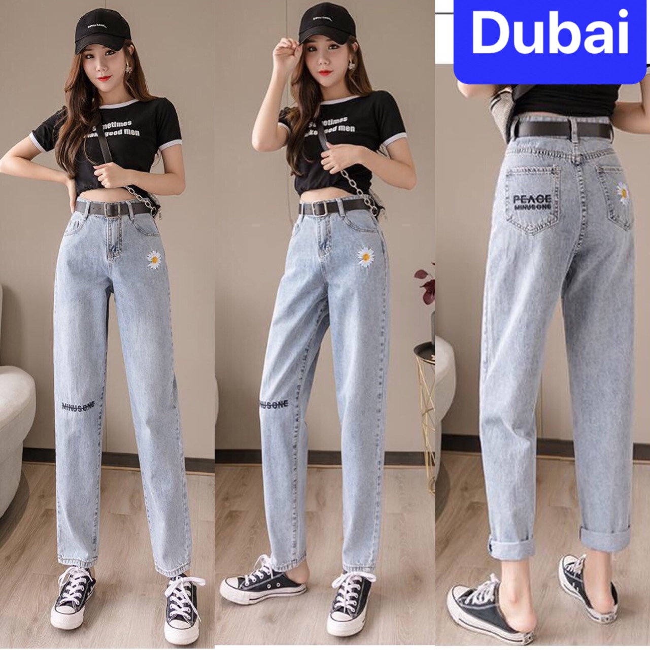 QUẦN BAGGY JEAN NỮ CHẤT BÒ XANH THÊU HOA CÚC LƯNG CAO NÂNG MÔNG NHẬT BẢN DB-97 CAO CẤP - DUBAI FASHION