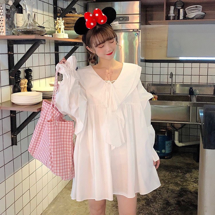Women babydoll shirt with straight Lotus neck ruffle sleeve