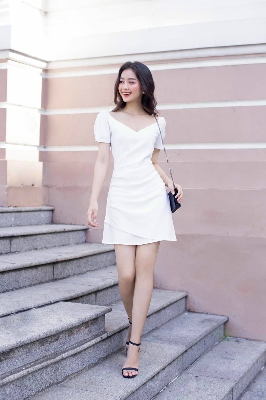 Đầm cổ V nhúng eo 2 màu