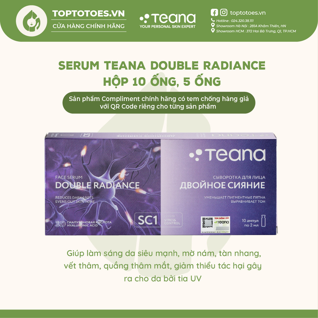 Serum Teana Stress Control Double Radiance làm da sáng, trắng hồng, mờ nám, tàn nhang, thâm, quầng mắt