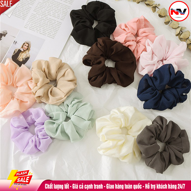 Dây Buộc Tóc Scunchies Vải Phi Bóng Trơn Hàn Quốc Cho Nữ