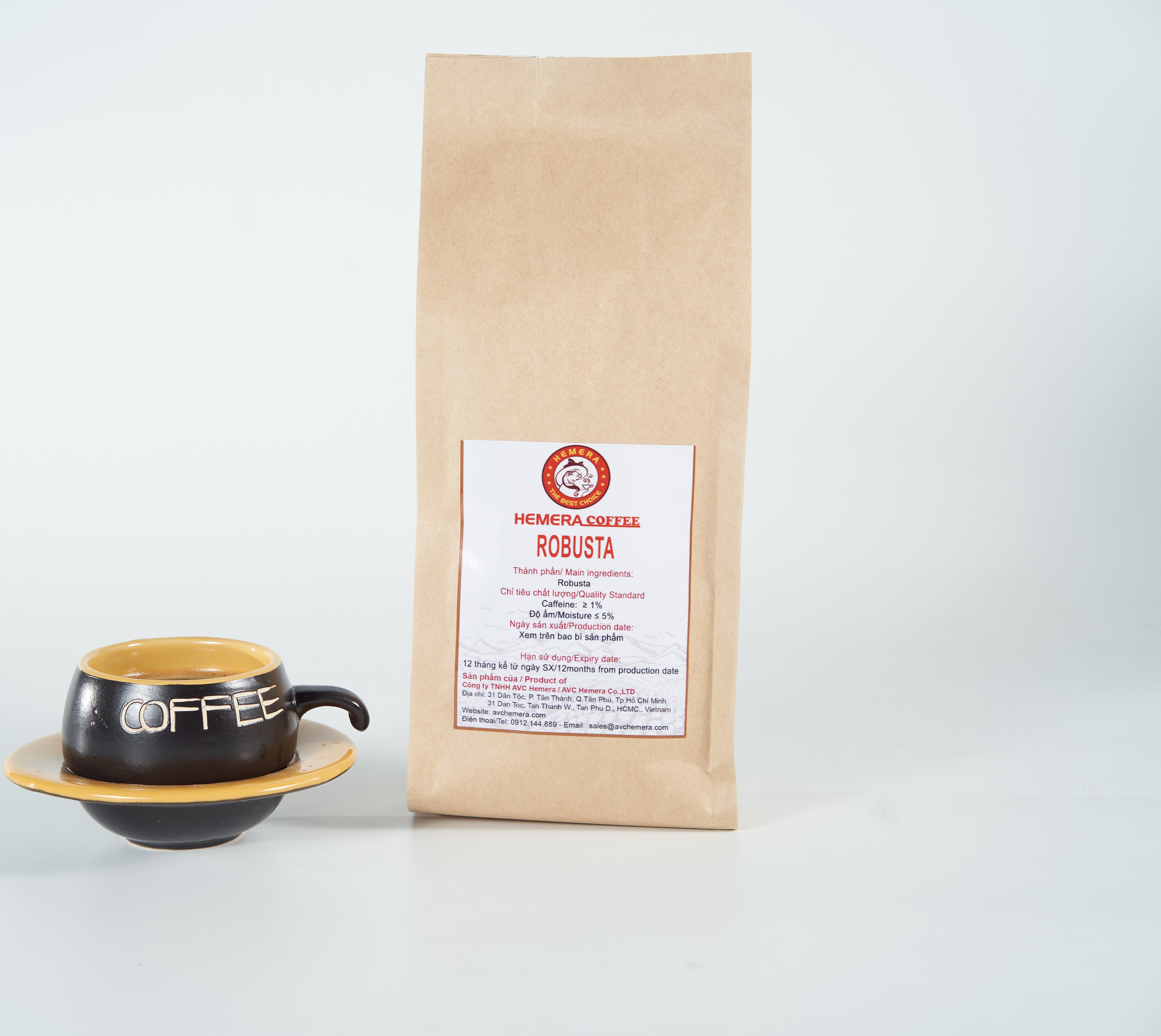 [HCM]CÀ PHÊ HẠT NGUYÊN CHẤT ROBUSTA RANG MỘC HEMERA COFFEE 500GR