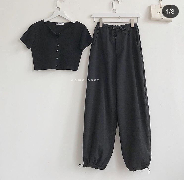 ☀️Set JOGGER RÚT DÂY + CROP NÚT TRƠN