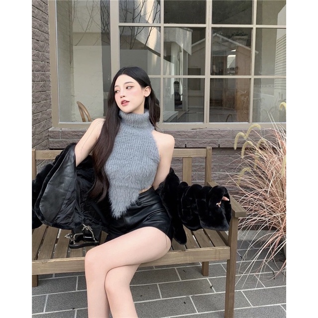 Gaeul store- áo len lông sát nách cổ gập vạt yếm