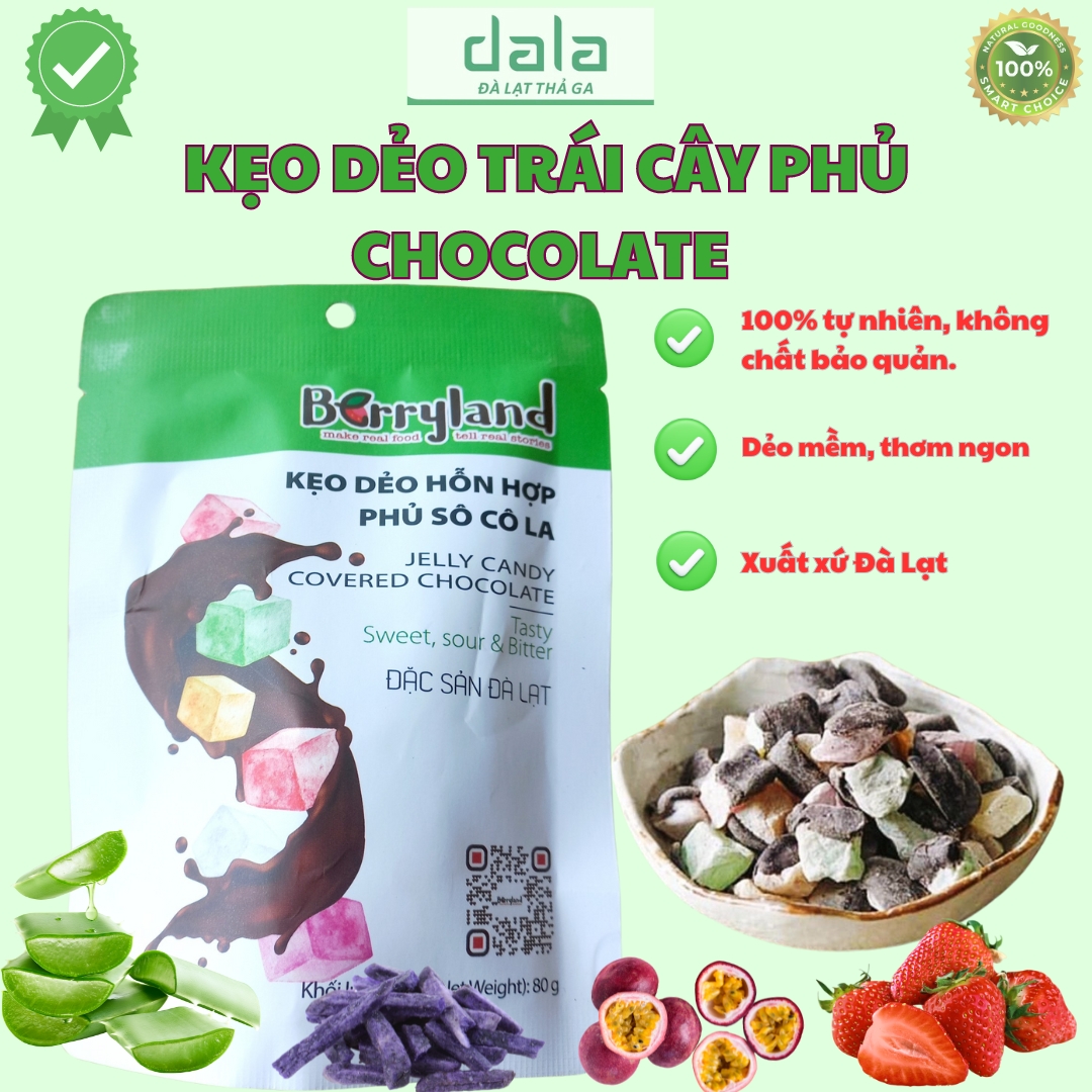 Đà lạt gốc + tặng quà 20k - kẹo dẻo phủ socola - thương hiệu berryland - thơm ngon tự nhiên - túi zip 80g