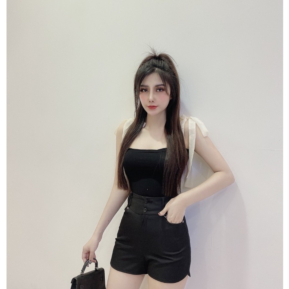 Quần Short Đùi Nữ Cạp Cao 2 Cúc Trên Rốn