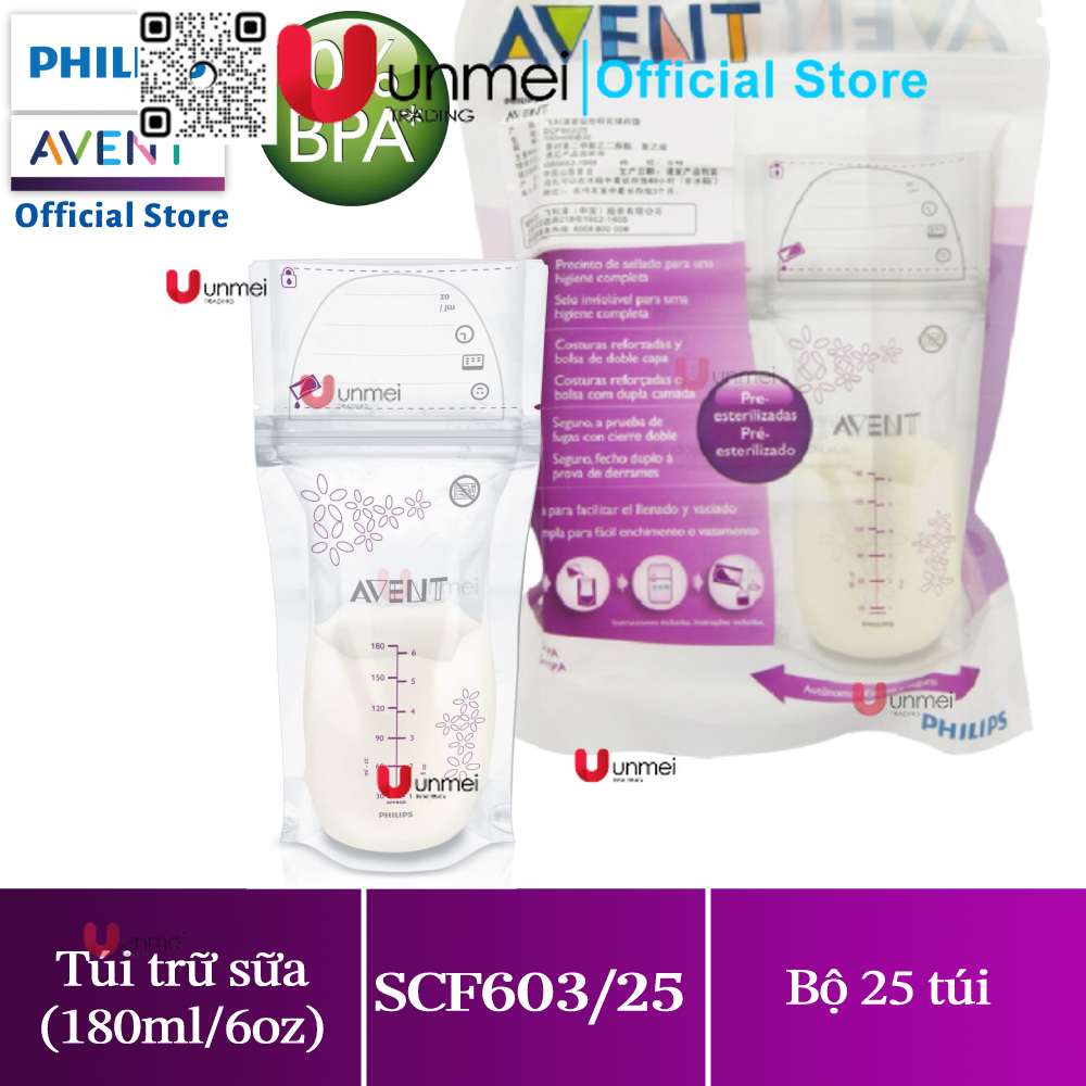 (Hỏa Tốc HCM) Túi trữ sữa PHILIPS AVENT 25 túi/hộp -180ml (SCF603/25)