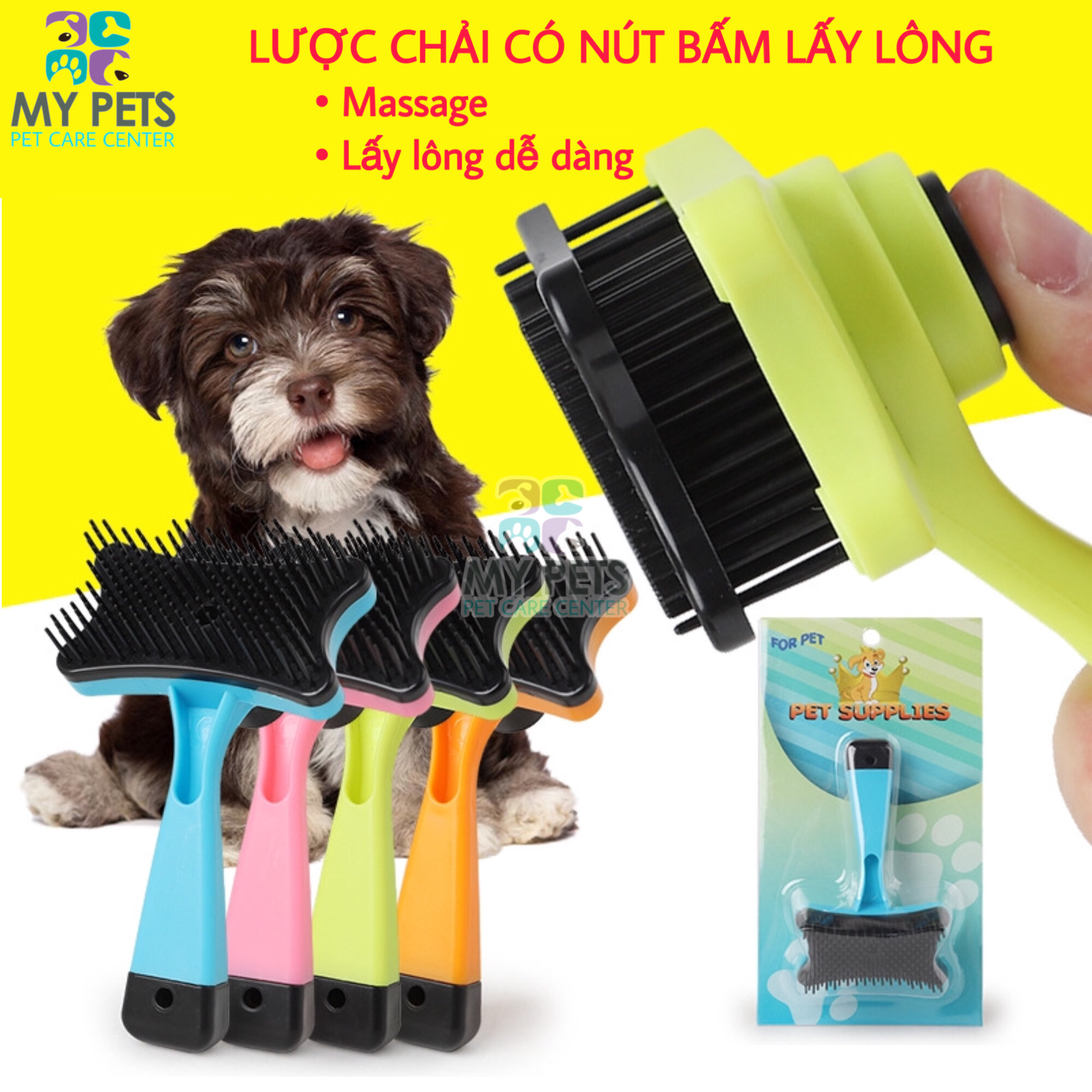 Lược chải lông cho chó mèo có nút gỡ lông thông minh loại bỏ lông rụng