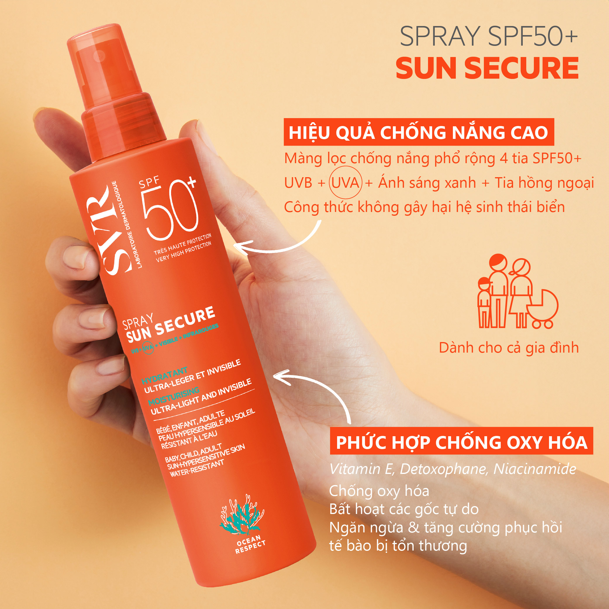 Chống nắng dạng xịt SVR SUN SECURE Spray SPF50+ 200ml