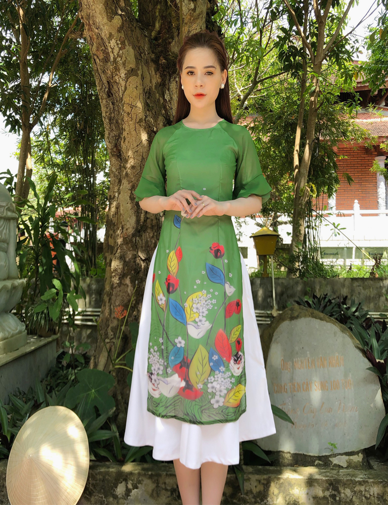 [4.4 Hoàn tiền 15%]Áo dài vol in tay cách điệu ( KHÔNG KÈM CHÂN VÁY)- MS2037AD