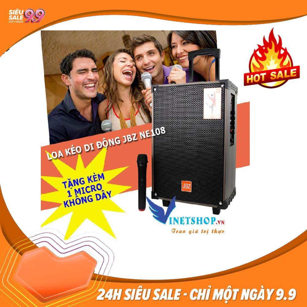 Loa Kéo JBZ NE-108 Bluetooth Tặng Micro Không Dây Loa kéo di động - Loa kéo giá rẻ - Loa kéo đa năng cỡ lớn vân gỗ cao cấp bluetooth âm thanh Hifi hát karaoke -2019
