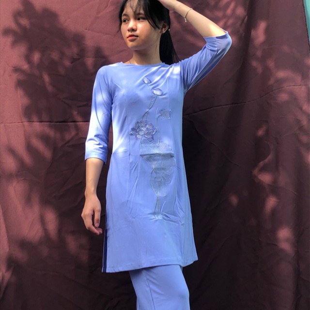 Bộ đi chùa kết tân màu lam