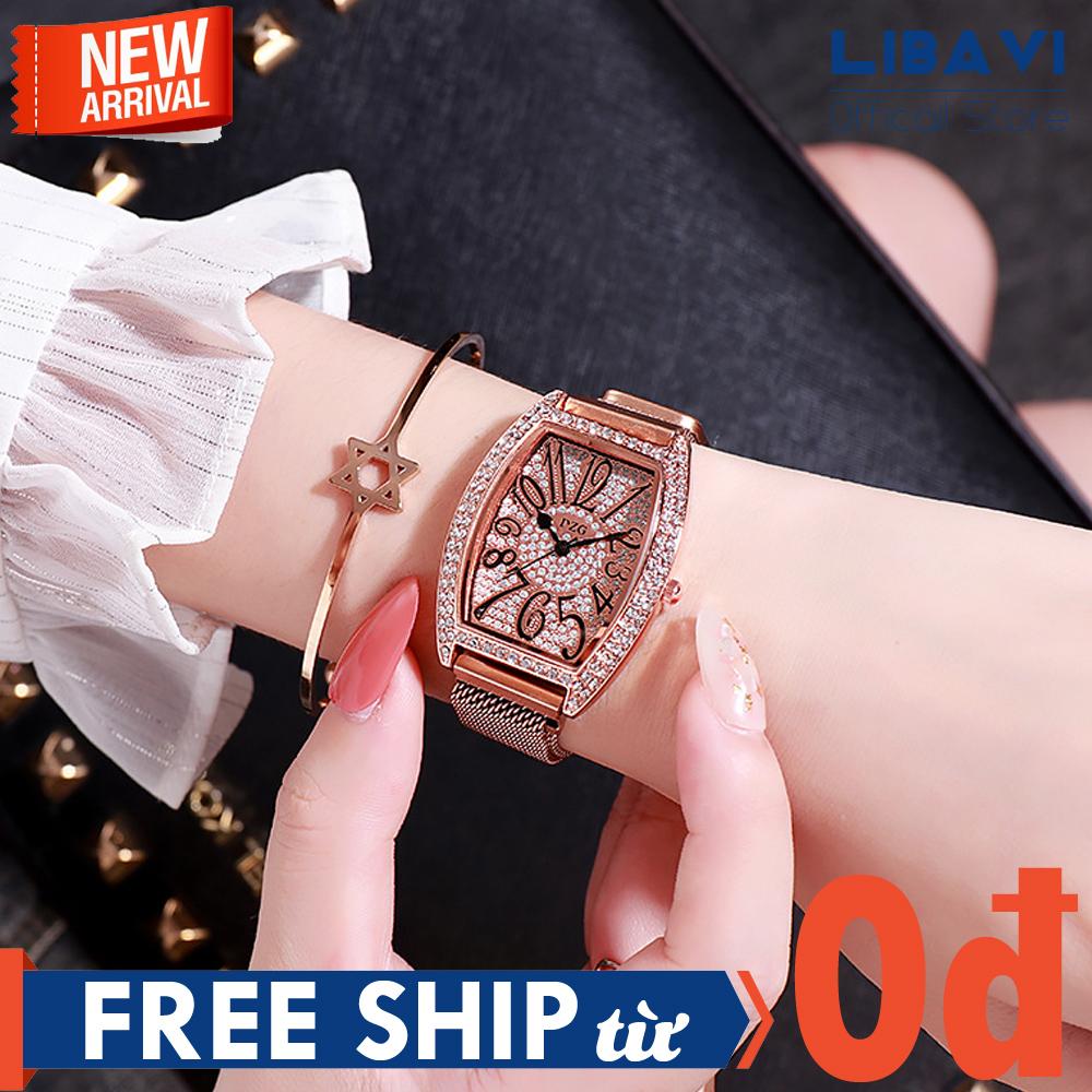 [TẶNG VÒNG TAY NGẪU NHIÊN] Đồng hồ nữ DZG D43, đồng hồ mặt vuông, đính đá, chạy 3 kim, dây đeo kim loại nam châm cao cấp (nhiều màu)