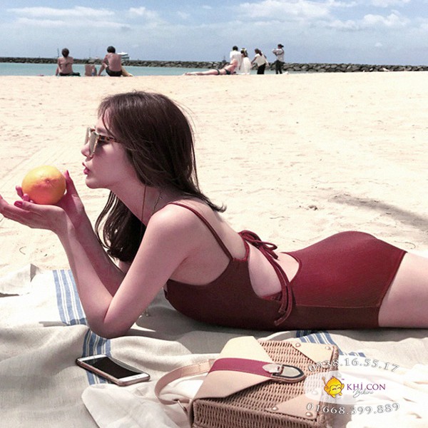 Bikini 1 mảnh đỏ đô thun gân cao cấp