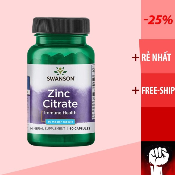 Vitamin Zinc | Swanson Zinc Citrate 30mg Immune Health [60 Viên] | Tăng Hệ Miễn Dịch - Chính Hãng cao cấp