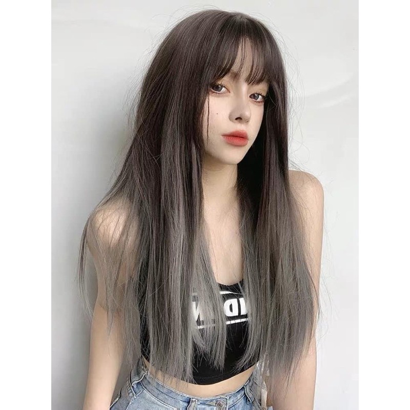 [Hoàn tiền 20%] Tóc giả nữ nguyên đầu thẳng dài omber khói tặng kèm lướ trùm z7007