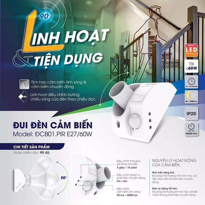 Đui Đèn Cảm Ứng Rạng ĐÔNG E27