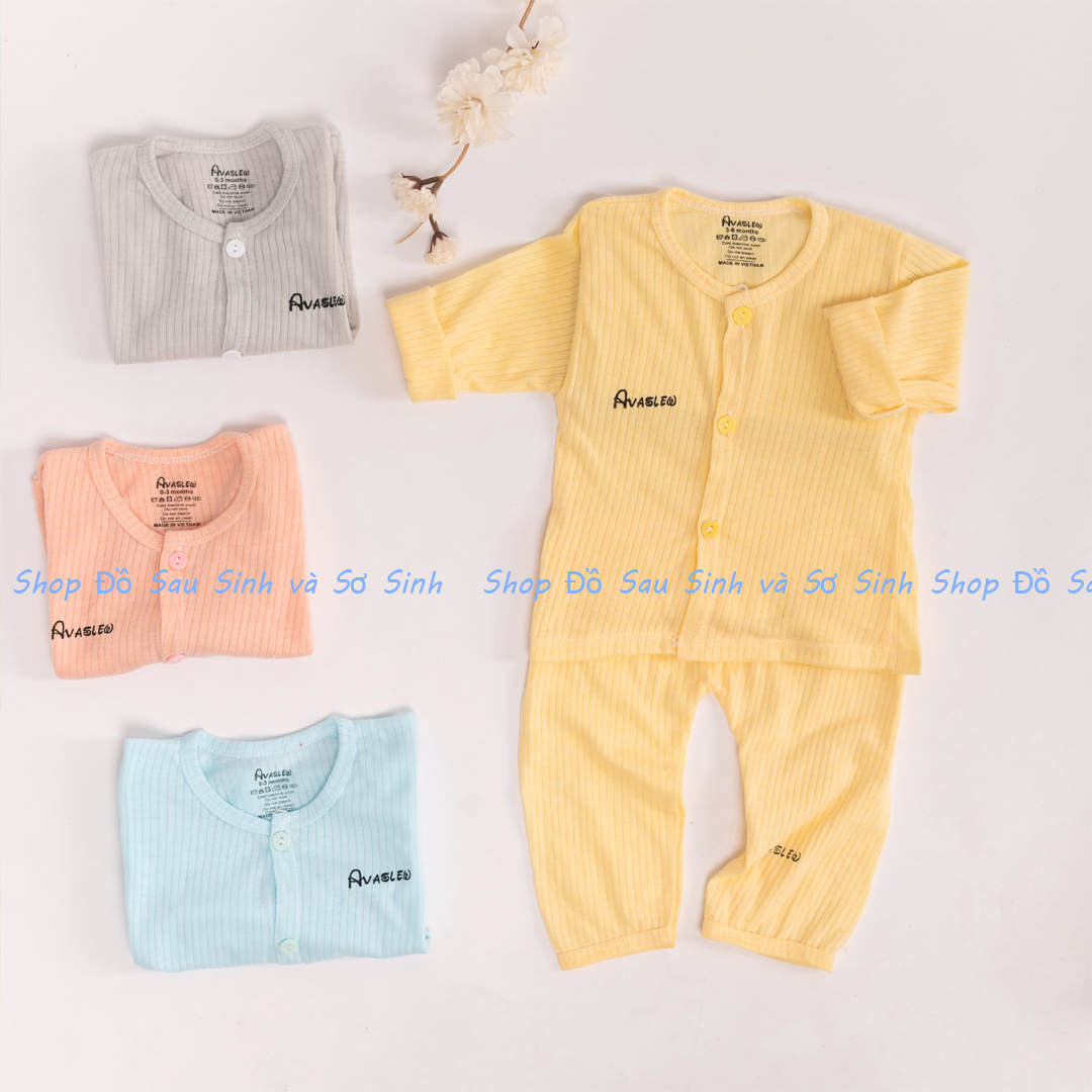 Bộ dài tay sợi tre cao cấp, cài cúc giữa cho bé trai bé gái sơ sinh 3-12kg - BO31