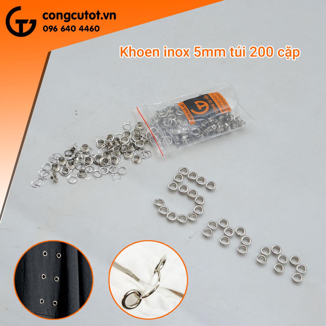 Khoen inox trang trí 5mm túi 200 cặp