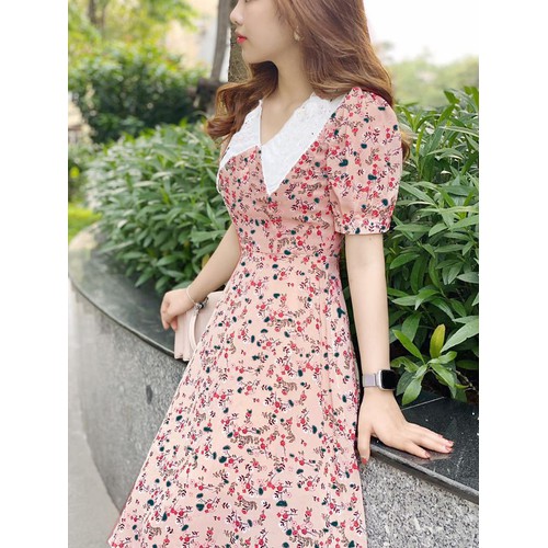 ĐẦM HOA XÒE CỔ SEN NHỌN SIÊU XINH