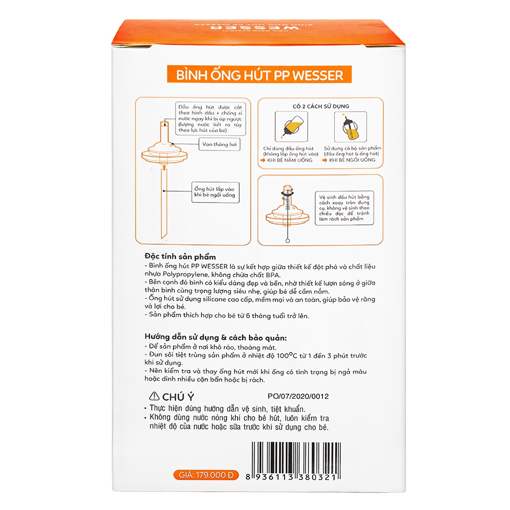Bình sữa ống hút Wesser PP 260ml