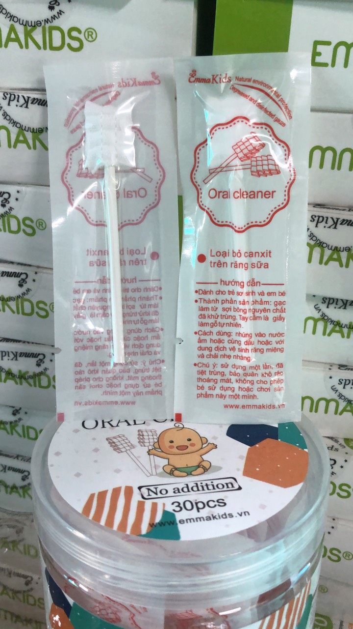 Hộp 30 que rơ lưỡi / gạc tưa lưỡi vệ sinh miệng an toàn cho bé sơ sinh EMMAKIDS
