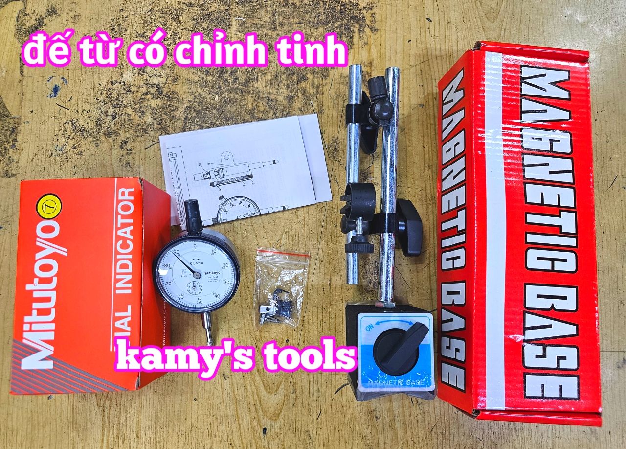 Đồng hồ so 0-10mm và đế từ có chỉnh tinh