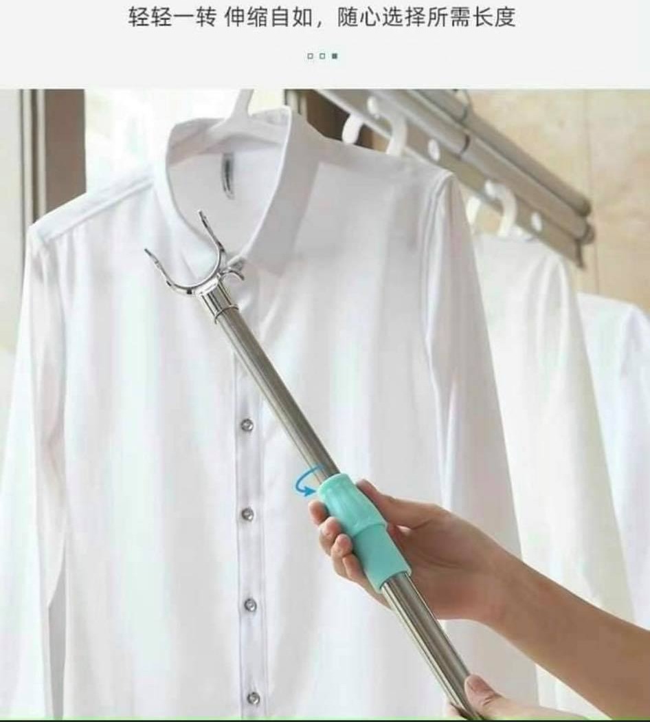 GOODMAKET-Cây lấy đồ, gậy lấy đồ, cây lấy quần áo,Gậy lấy đồ - Cây phơi và lấy đồ móc treo quần áo inox,cây phơi quần áo,Cây dài 1.8m. Có thể thu gọn hoặc kéo dài