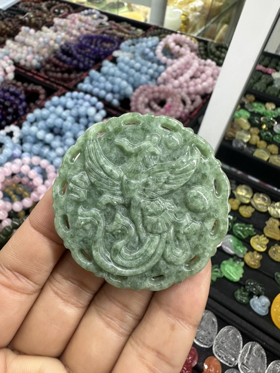 Mặt dây chuyền Phượng phong thủy đá ngọc phỉ thúy