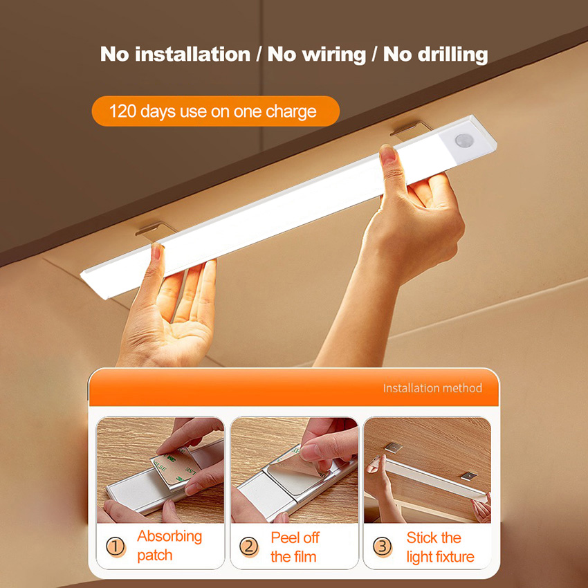 【Ready Stock】Vimite LED Motion Sensor Night Light 3 Color Lamp Wireless USB Charging Cabinet Lights For Bedroom Wardrobe Living Room