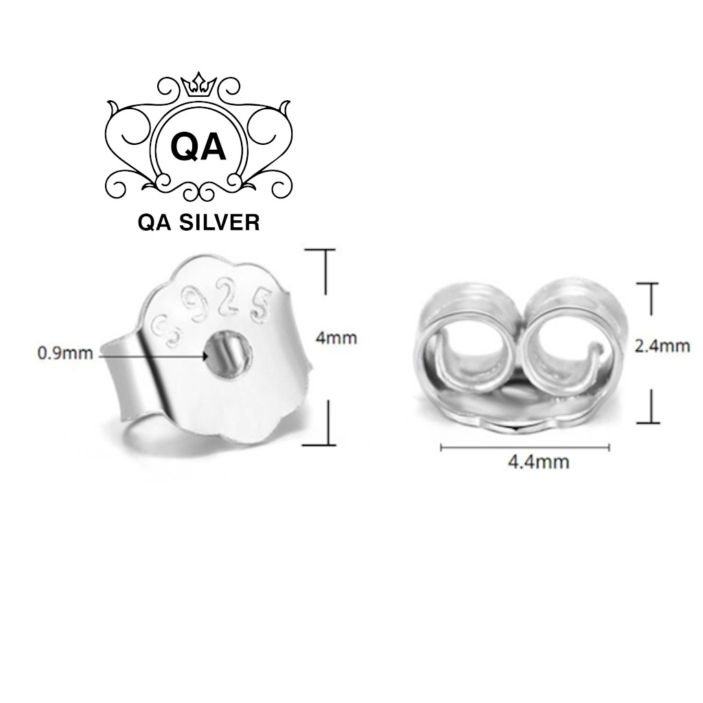 Chốt bướm khuyên tai bạc 925 phủ Platinum đế chui nụ S925 QA SILVER Earring Backs Cap AC200701