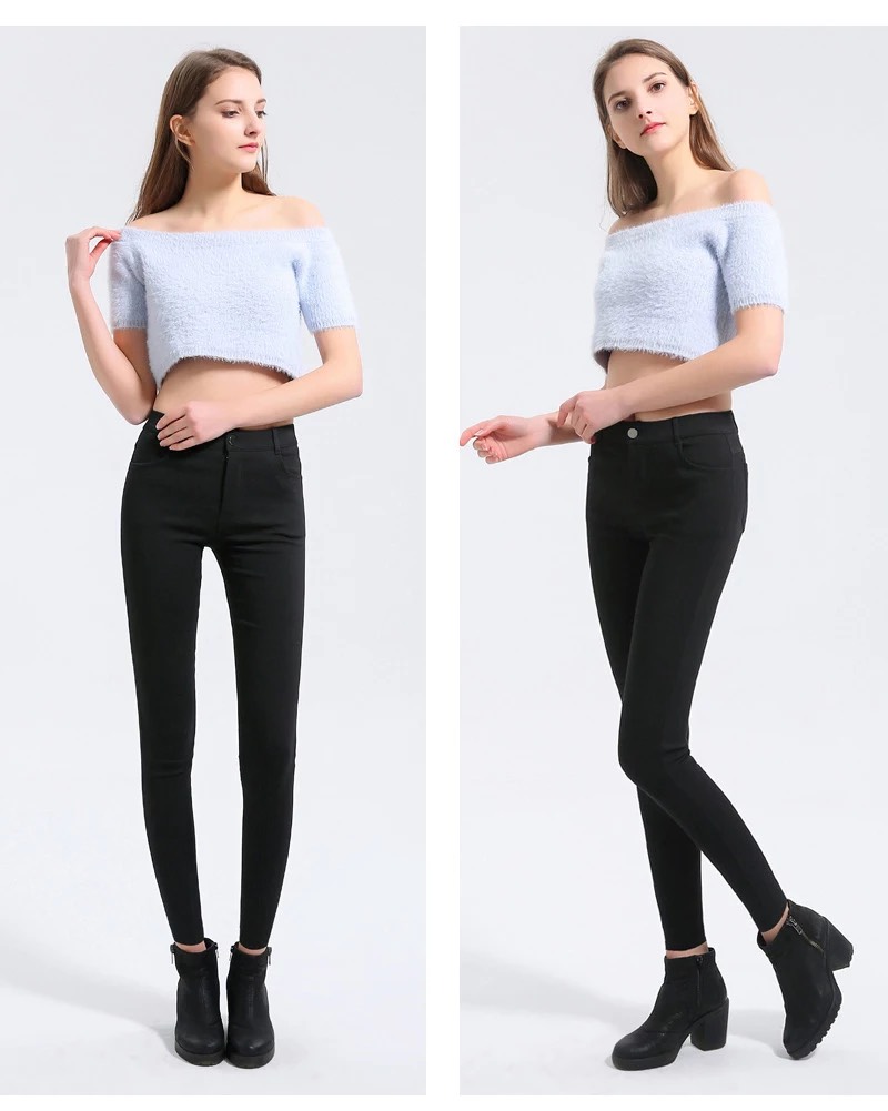 [HCM]QUẦN JEAN NỮ LƯNG CAO CO GIÃN TỐT MÀU ĐEN BASIC + ÁO THUN TRƠN (mua riêng)