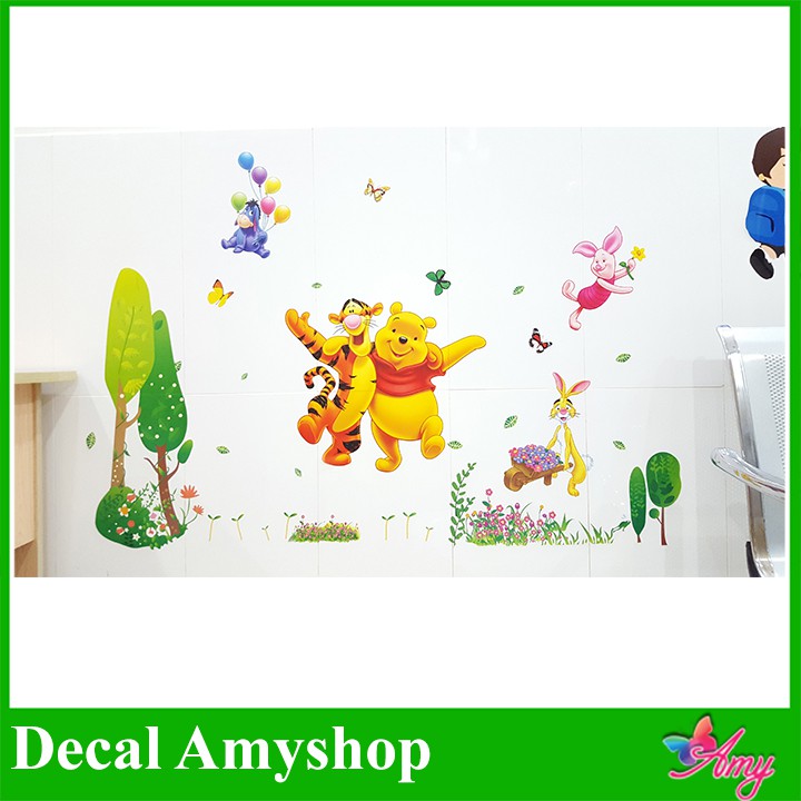 Decal Dán Trang Trí Tường Phòng Bé Yêu Hình Gấu Pooh Ngộ Nghĩnh Dễ Thương Amyshop