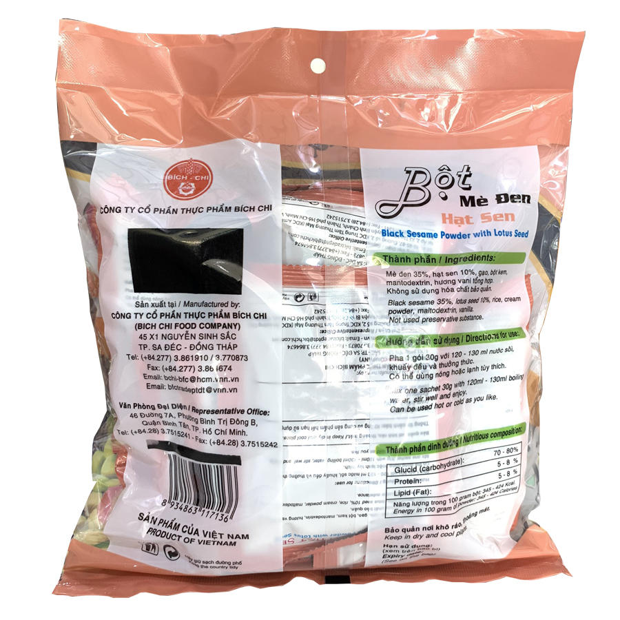 Bột mè đen hạt sen Bích Chi không đường - 300g/ bịch