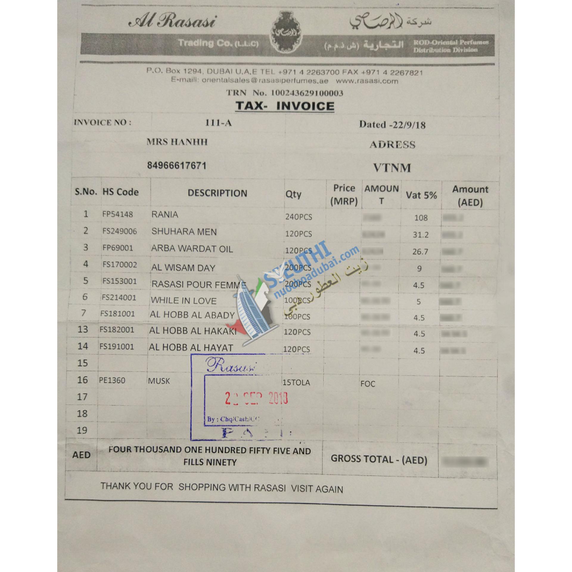 Tinh dầu nước hoa dubai chanei bleu