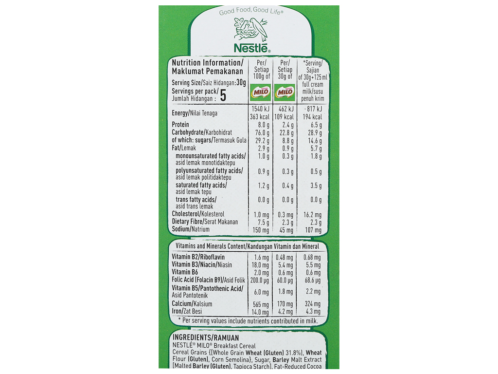 Ngũ cốc Nestlé Milo vị socola hộp 170g