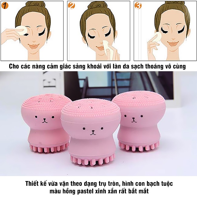 Cọ rửa mặt bạch tuộc silicon mềm mại, Con lăn massage siêu sạch
