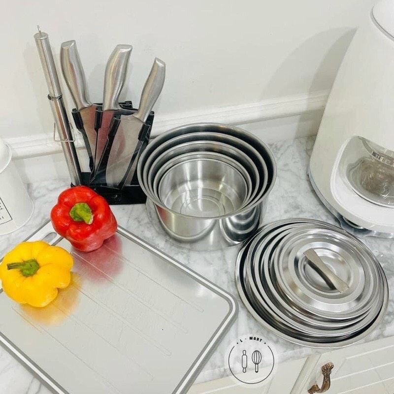 nồi,bộ nồi inox 5 cái,bộ nồi,nồi inox, Cao Cấp Có Nắp Đậy Thiết Kế Tinh Tế, Sang Trọng, Dùng Được Cho Cả Bếp Từ, Nhiều Kích Cỡ Vô Cùng Tiện Dụng