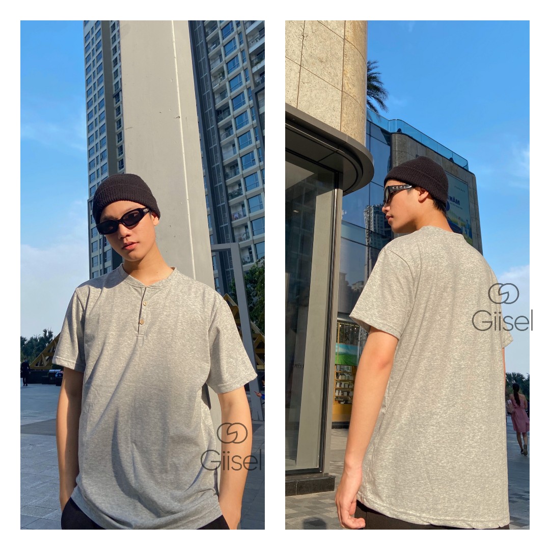 Áo thun henley cổ trụ cộc tay chất liệu cotton Giisel