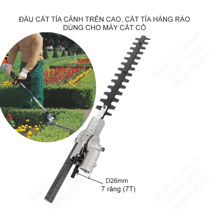 Đầu tỉa cành trên cao, cắt tỉa hàng rào, cắt tỉa cây, có điều chỉnh góc nghiêng, dùng cho gắn máy cắt cỏ
