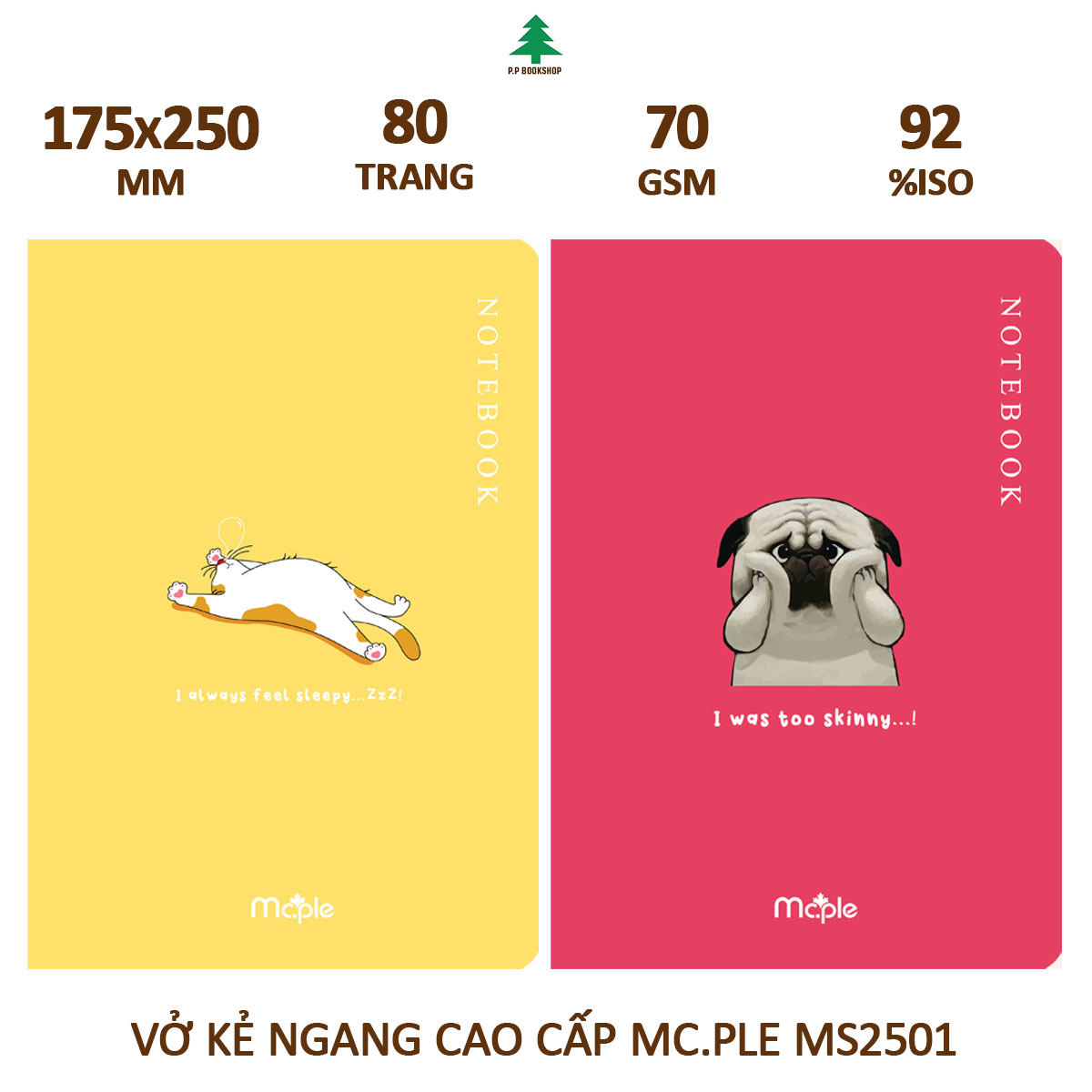 [MC.PLE] Vở Kẻ ngang cao cấp B5 Mc.ple 80 trang PASTEL, định lượng 70gsm, độ trắng 92% ISO - Sổ tập vở chất lượng, bám mực tốt - MS2501