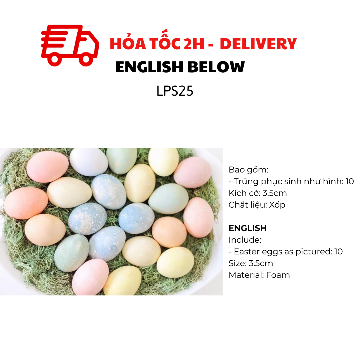 Combo 10 Trứng Phục Sinh 3.5cm Trang Trí Lễ Phục Sinh - 10pcs 3.5cm Foam Eggs for Easter Hunt and Spring Displays LPS25