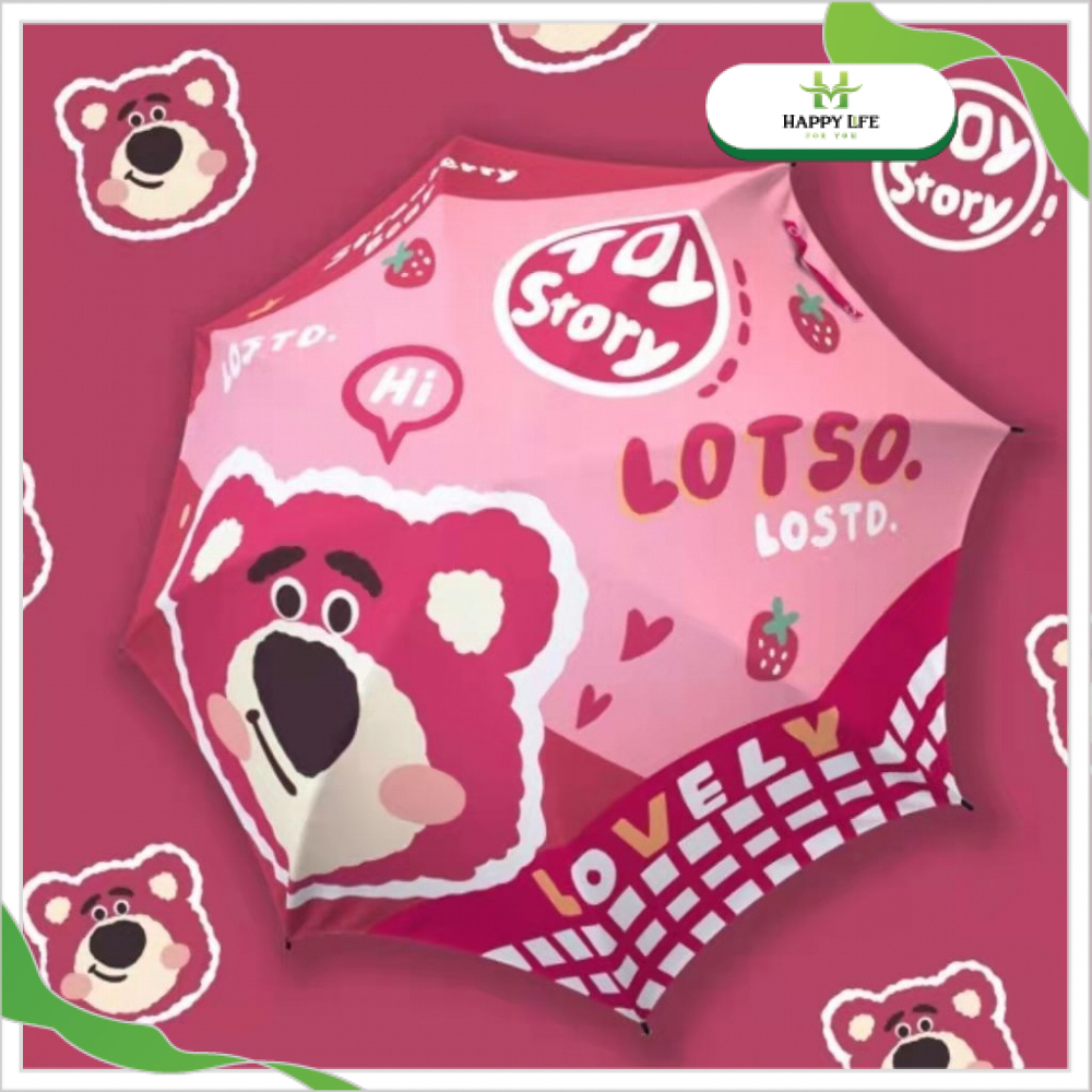 Dù che mưa phong cách Hàn Quốc hình gấu dâu Lotso dễ thương, dù chống tia UV che nắng mưa tiện lợi - Happy Life 4U